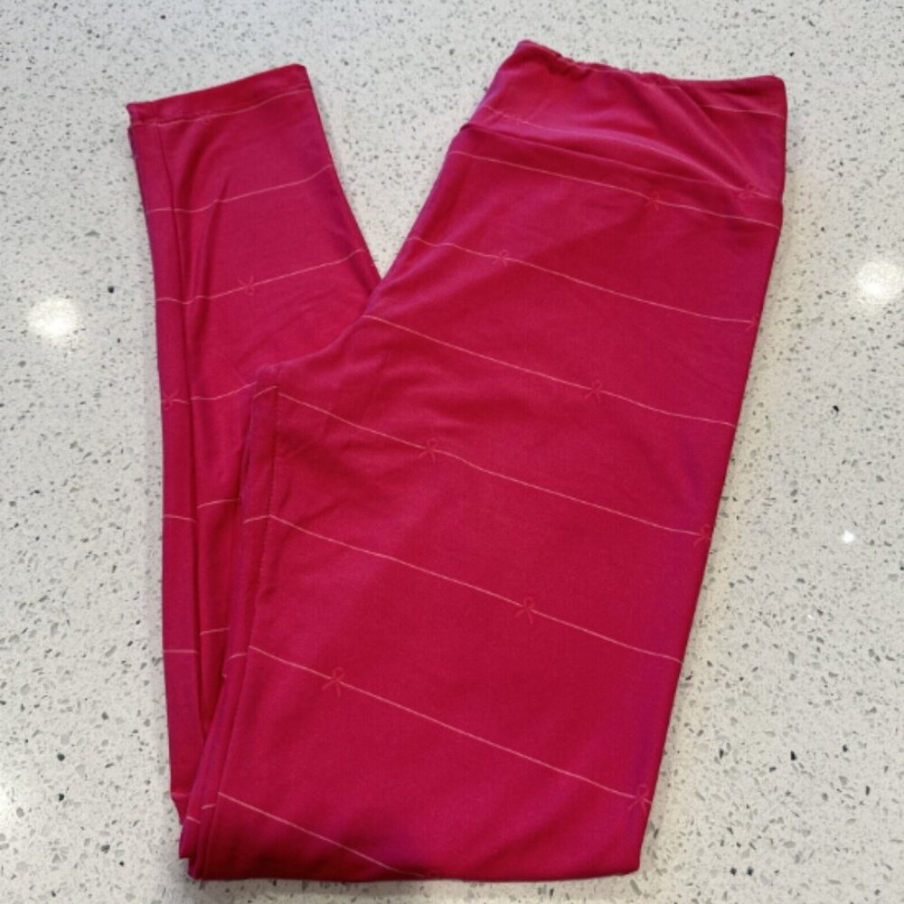 LuLaRoe OS One Size Leggings BCA Hot Pink Ribbon Stripes Breast Cancer Awareness
